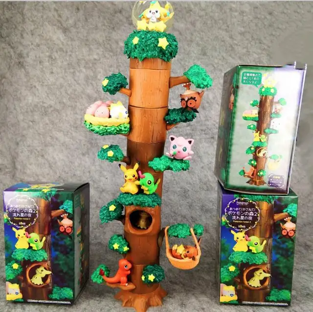 Anime pocket Pikachu Mokurah Celebi Bulbasaur 8pcs Figure in Forest Tree House Ver. PVC Action Figure Collection Model Toys 1