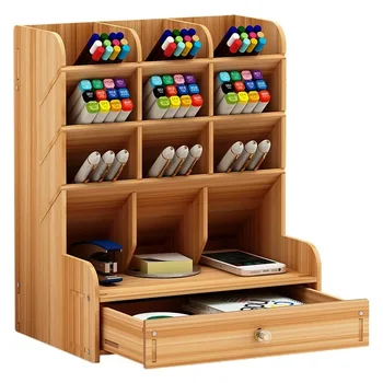 

Storage Stand Case Desk Pen Pencil Organizer Multi-function Wooden Desktop Pen Holder Office School Stationery