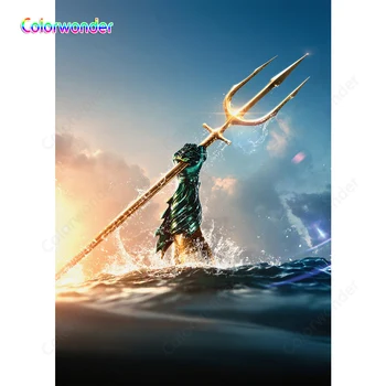 

Superhero Series Aquaman Background Gold trident Strong Arms Sea Scenery Photo Backdrop For Kids Birthday Party Banner Vinyl