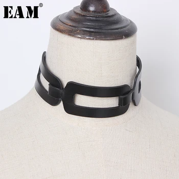 

[EAM] Women Black Pu Leather Split Joint Cool Necklace New Temperament Fashion Tide All-match Spring Autumn 2020 1T388
