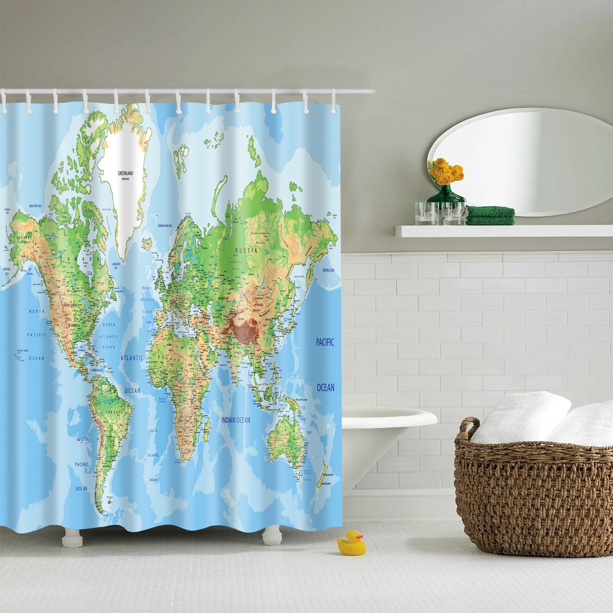 

World map print Shower curtain large 180x200cm Waterproof polyester fabric bath curtain for bathroom blackout curtain