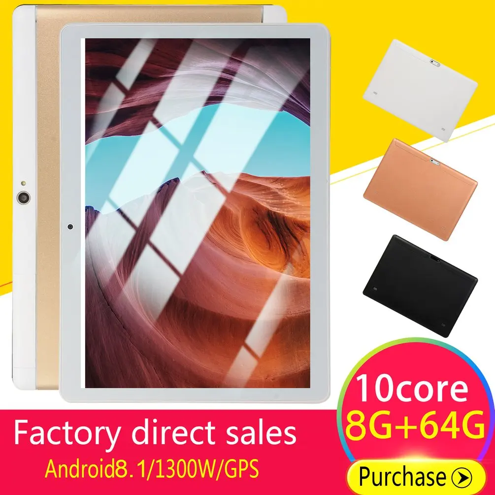 

KT107 Round Hole Tablet 10.1 Inch HD Large Screen Android 8.10 Version Fashion Portable Tablet 8G+64G Gold Tablet Gold US Plug