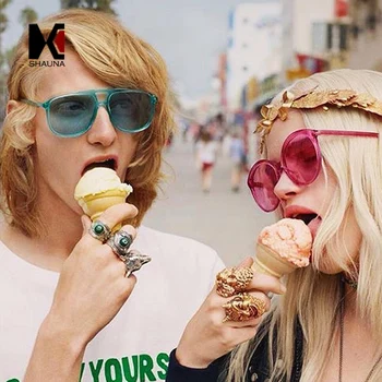 

SHAUNA INS Popular Candy Colors Women Square Sunglasses Fashion Blue Green Yellow Glasses Frame Men