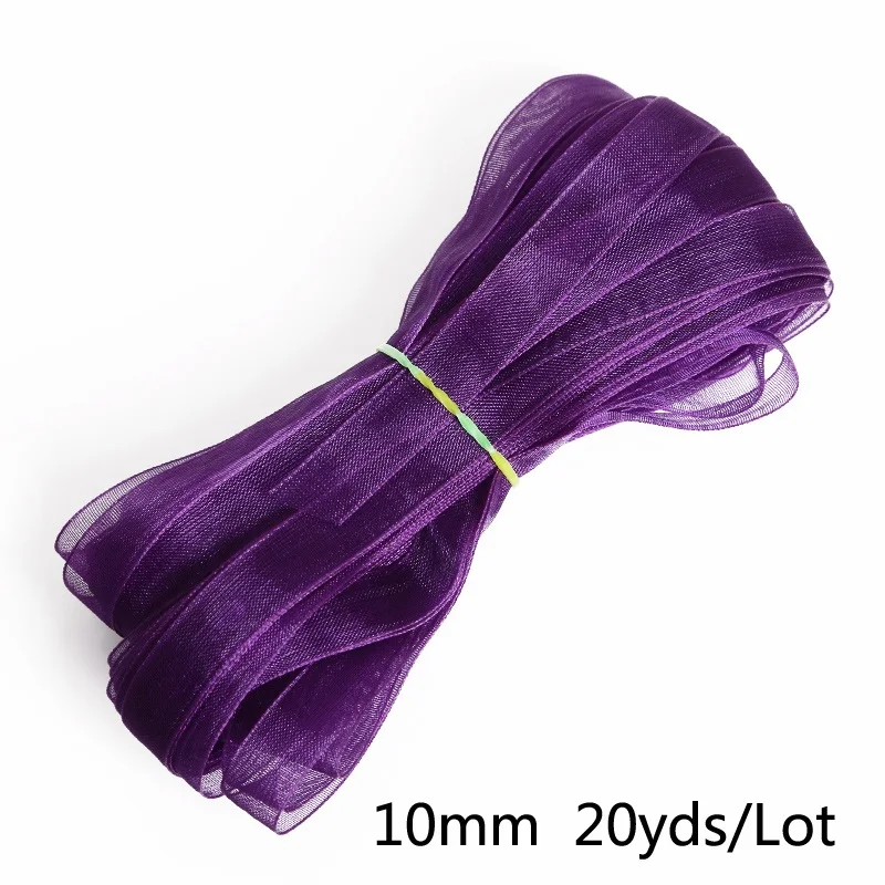 Dark Purple Высокое качество 10 мм 20 ярдов лента из органзы для одежды швейная ткань для DIY ленты подарочная упаковка Свадебная вечеринка украшения - Цвет: Dark Purple