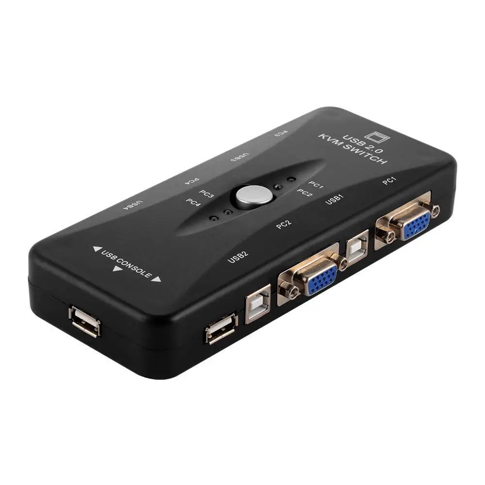 USB KVM VGA Switcher 4 Ports USB 2.0 KVM Switch Box Adapter One-Button Swapping For Computer Keyboa