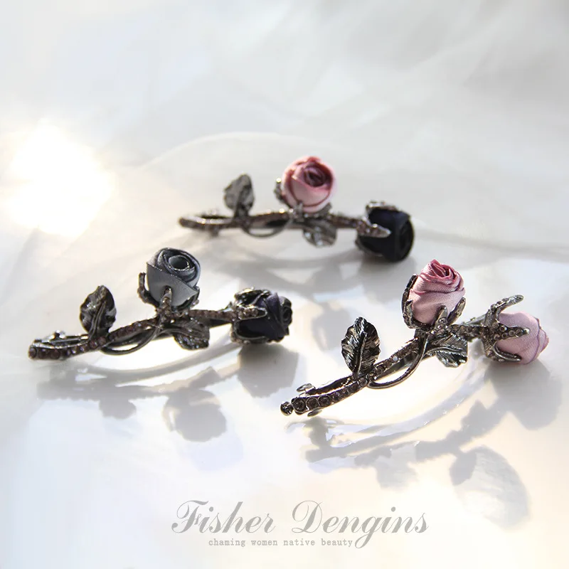 New Rose Metal Rhinestone Hairpin Horizontal Clip Half-tie Top Female Small Spring Hair Accessories |