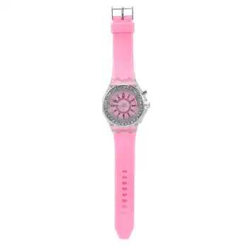 

Wristwatch Quartz Watch 4Colors Female Children LED Back Light Quartz Round Watch Silicone Strap Wristwatch Round Watch