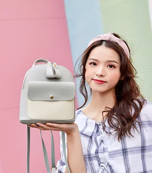 

Student Girls Small Backpack Two Shoulder Bags Mini Rucksack Diagonal Multi-function Solid PU Leather Casual Travel Knapsack
