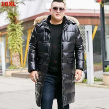 Зимний длинный мужской пуховик размера плюс 10XL, очень большое длинное пальто выше колена, Яркий пуховик
