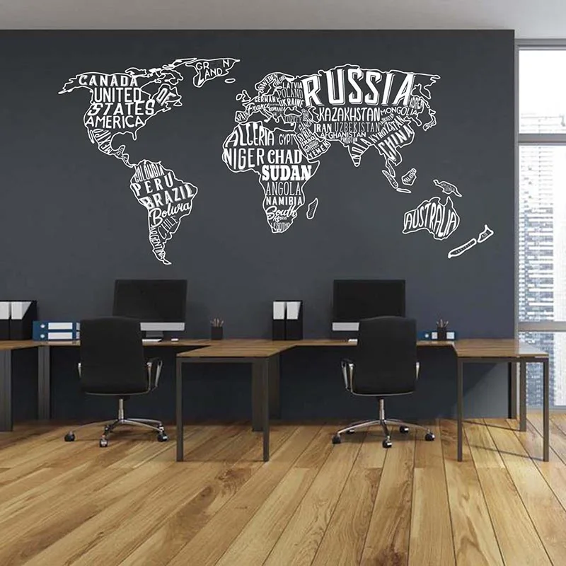 Large World Map Collage Wall Sticker Office Classroom World Map Earth Globa Wall Decal School Bedroom Vinyl Decor  (2)