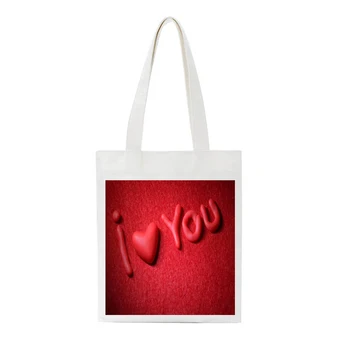 

Happy valentines day New Fashion White Rope Handle Canvas Bag Cotton Canvas Zippered Tote Bag Shoulder Bag