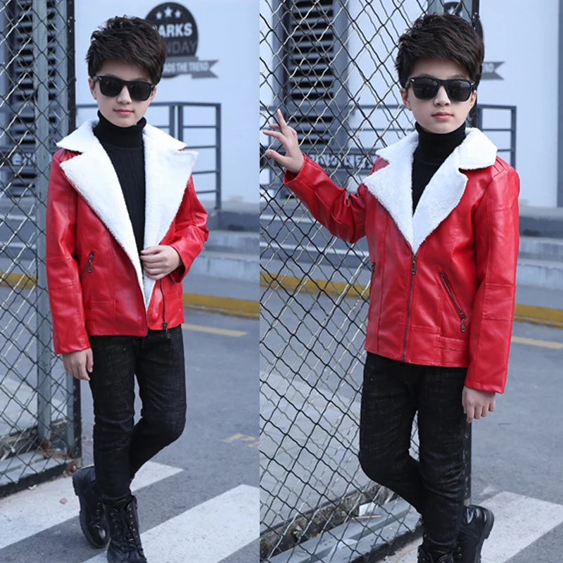 boys coats autumn winter fashion PU leather jacket 3-14 Y kids jacket new arrived children's plus velvet warm cotton outerwear