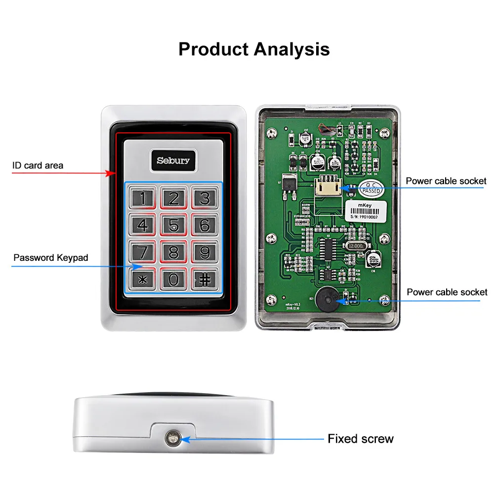 Metal RFID Access Control Keypad 125KHz Standalone Access Controller with Waterproof Cover Case And 10pcs Keyfobs RFID Cards