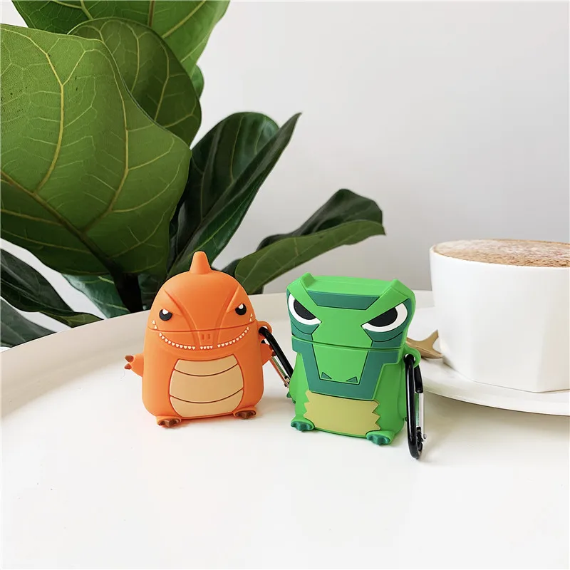 

Cartoon Dinosaur 3D Cute Crocodile Earphone Case For Apple Airpods 1 2 Silicone Cover Accessories Protective Cover with Key Ring