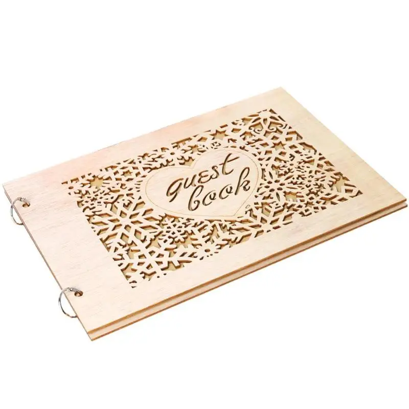 Wooden Love Heart Hollow Cut Signature Guest Book Romantic Wedding Decor