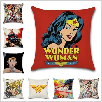 

Wonder woman comic print logo cushion cover Decor Chair sofa seat car Decorative pillowcase Home house bedroom friend kids gift