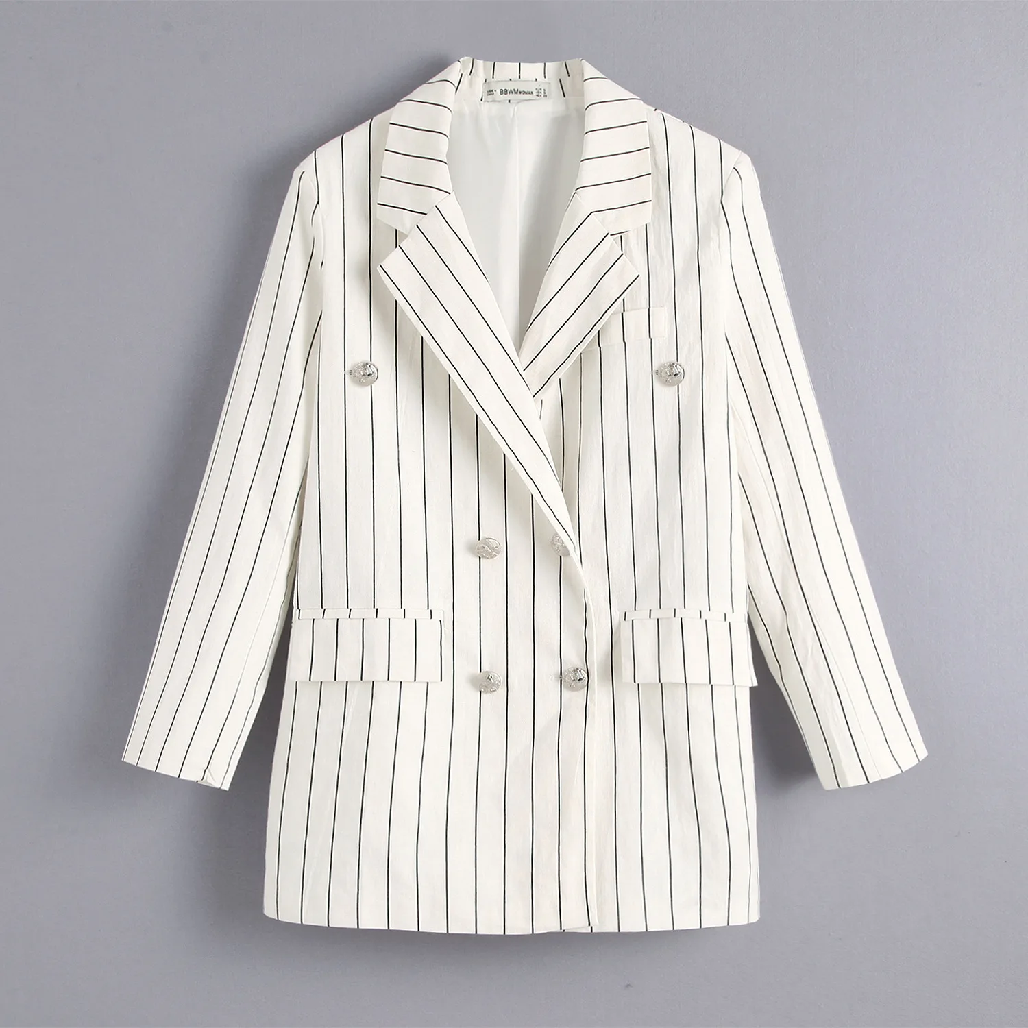 

D6bb7-9496 Europe And America WOMEN'S Dress 2019 Autumn New Style Elegant Fashion Double Breasted Stripes Suit Jacket