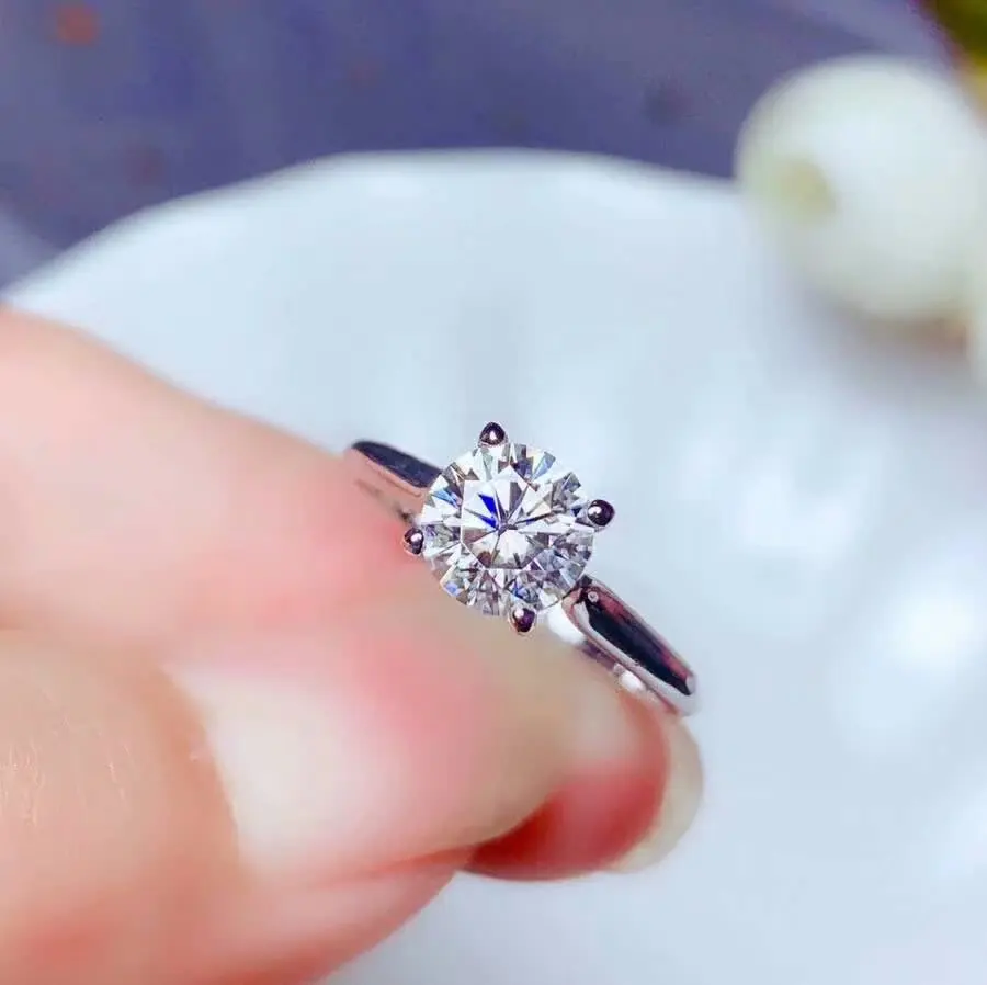 Shilovem 18k Белое Золото Moissanite кольца с бриллиантами Женские Классические свадебные растения Рождественский подарок 6,5 мм vvs bj6.56.5469sz
