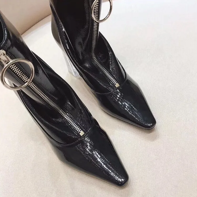 Botas Mujer/зима г.; Прозрачные ботинки на высоком каблуке; женские ботильоны для женщин из лакированной кожи; Botas Feminina; пикантная женская обувь; Damskie
