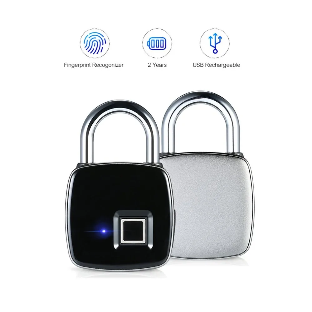 USB Перезаряжаемый умный без ключа замок отпечатков пальцев IP65 Водонепроницаемый Противоугонный навесной замок для багажа Замок для чемодана