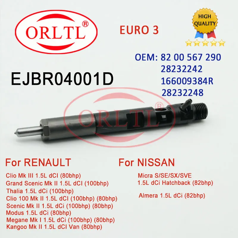 

ORLTL EJBR04001D (28232248) 2823224 Injector Assy R04001D Diesel Common Rail Injector 8200567290 for RENAULT 166009384R Euro 3