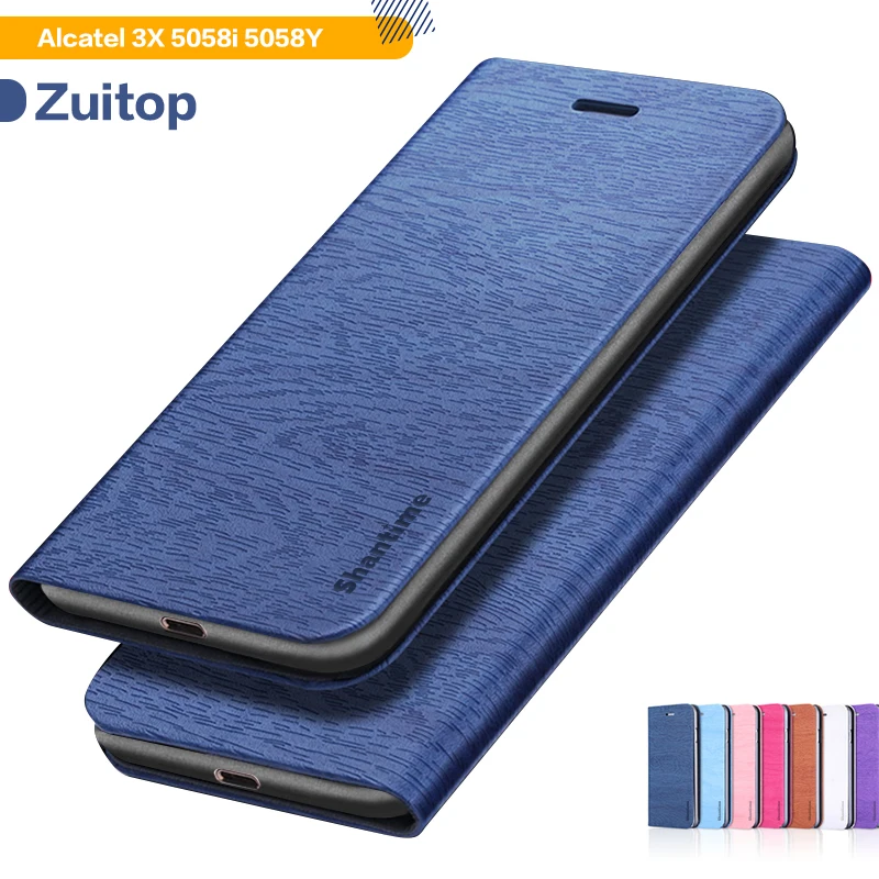 

Wood grain PU Leather Phone Case For Alcatel 3X 5058i 5058Y Flip Case For Alcatel 3X Business Case Soft Silicone Back Cover
