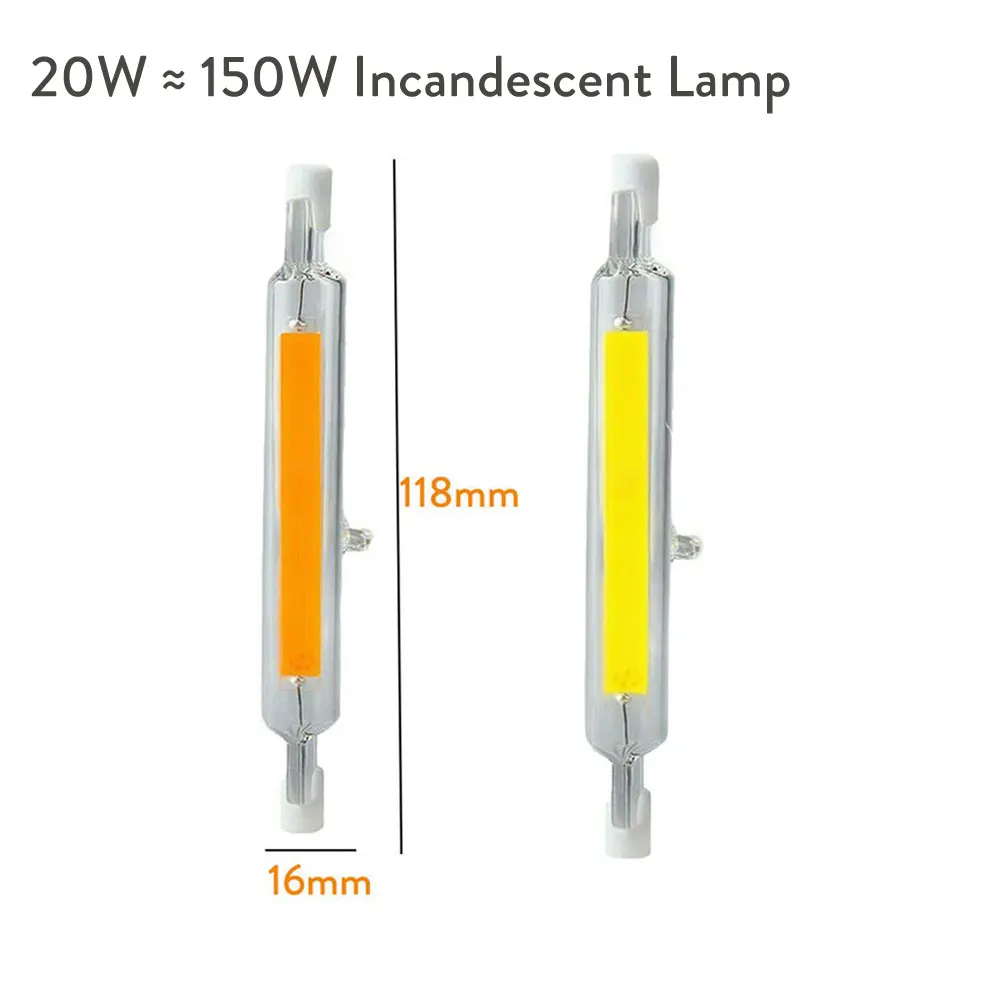 118mm 20W R7S 78 мм 118 мм COB стеклянная трубка светодиодный керамический 3 Вт 5 Вт 7 Вт 12 Вт 15 Вт 20 Вт заменить галогенную лампу мощный светодиодный светильник - Испускаемый цвет: 118mm 20W