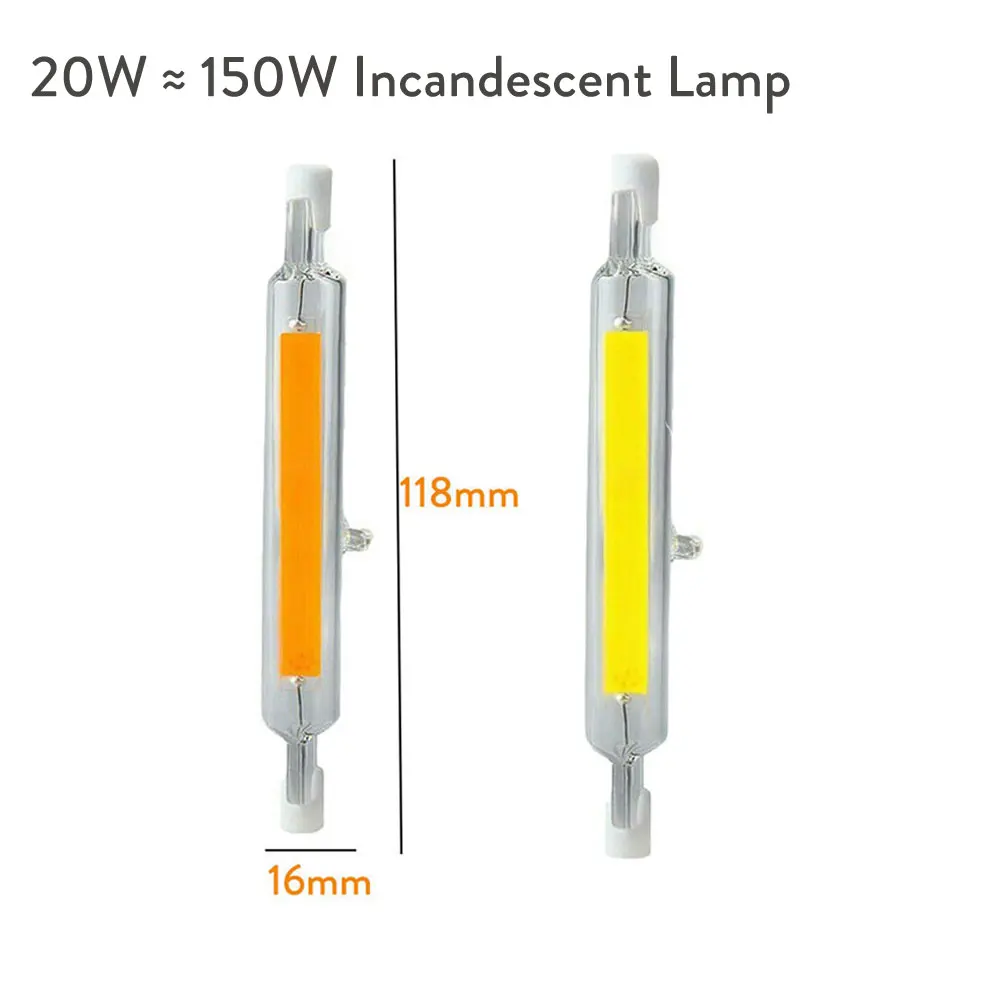 R7S 78 мм 118 мм COB стеклянная трубка светодиодный керамический 3 Вт 5 Вт 7 Вт 12 Вт 15 Вт 20 Вт заменить галогенную лампу мощный светодиодный светильник - Испускаемый цвет: 118mm 20W