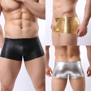 

Men's Sexy Fun Boxer Shorts 2020 Male Patent Leather With Ring Underwear Slim Fit Boxers