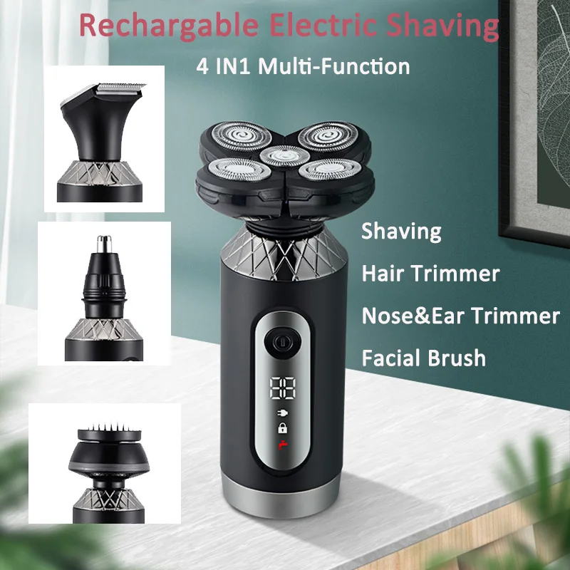 

Electric Shaver Men's Razor Beard Hair Nose&Ear Trimmer Facial Brush 4in1 Function Dry Wet 4D USB Charging Rechargable Device