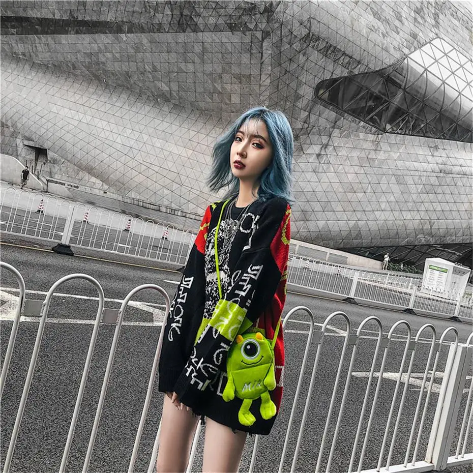 Harajuku трикотажные свитера мужские хип-хоп печати свободный пуловер свитер уличная Мужская Женская мода зима одежда WG587