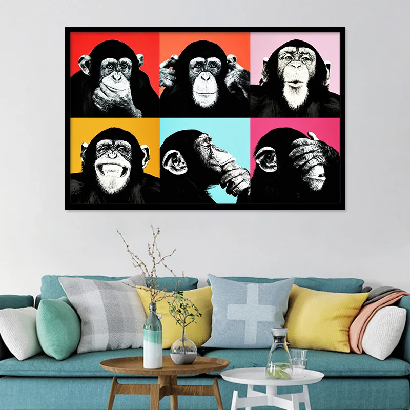 Funny Monkeys Graffiti Canvas Paintings Posters And Prints Modern Animals Wall Art Pictures Kids Room Decor Mural | Дом и сад