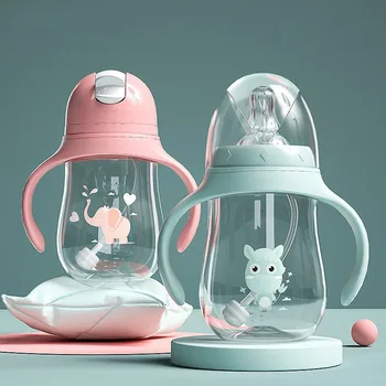 

Cartoon cups Newborn Learn Drinking With Straw Baby Feeding Cup Training Drinking Multifunctional Milk Bottle For infants