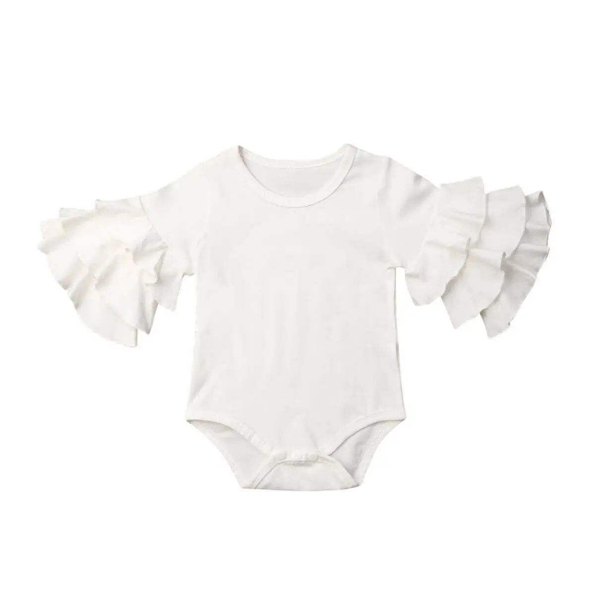 Коллекция года, весенне-осенняя одежда для малышей Милая Одежда для новорожденных девочек боди с длинными рукавами и рюшами однотонные комбинезоны, повседневная одежда - Цвет: Белый