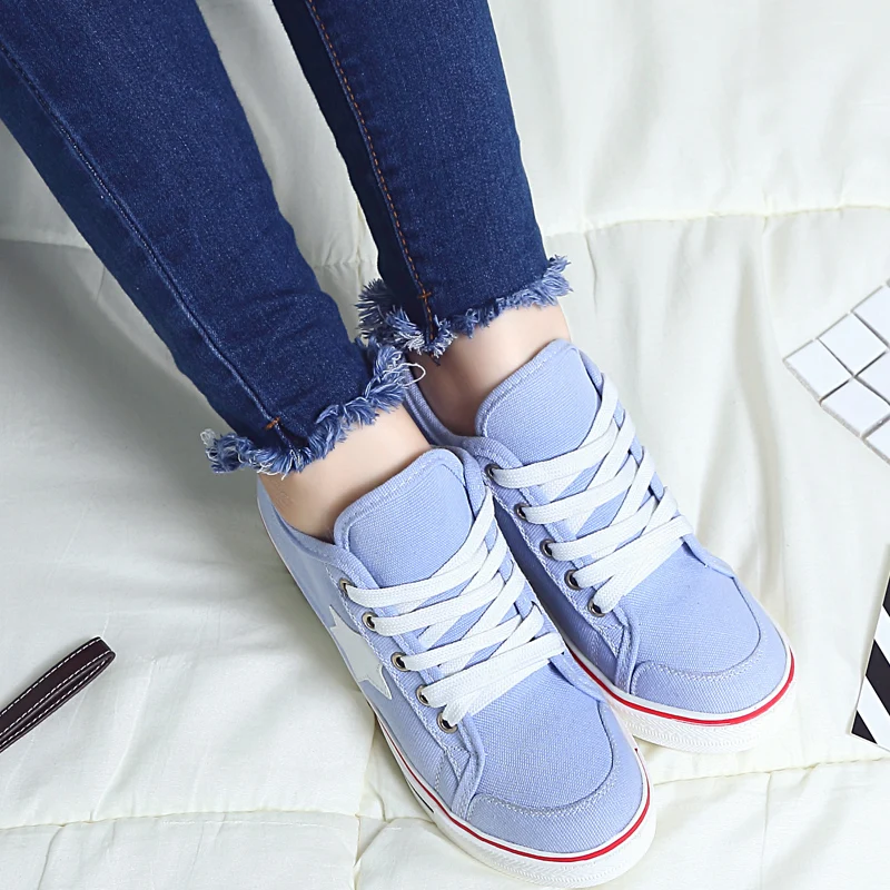 

Fashion Women Woman Casual Shoes Comfortable Lace Up Platform Sneakers Wedges Denim Canvas Shoes Breathable Flat