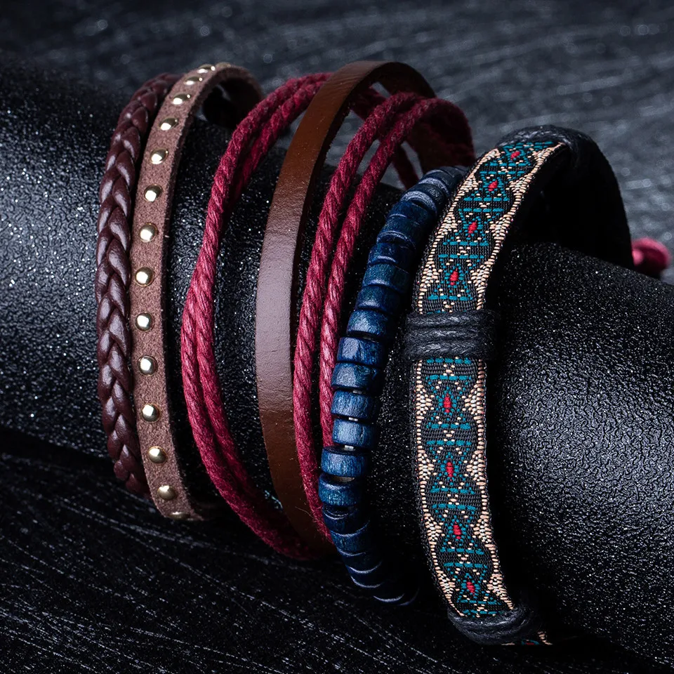 Горячие Продажи Мужские Браслеты Цепочки Модные Сплав Кожаные и Этнические