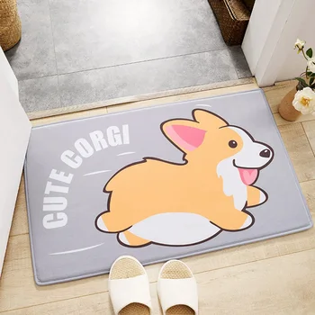 

Cartoon Doormat Anti-Slip Floor Mat Smile Dog Cartoon Corgi Door Mats Carpet Floormat Bedroom Thick Flannel Rug Tatami Tapete