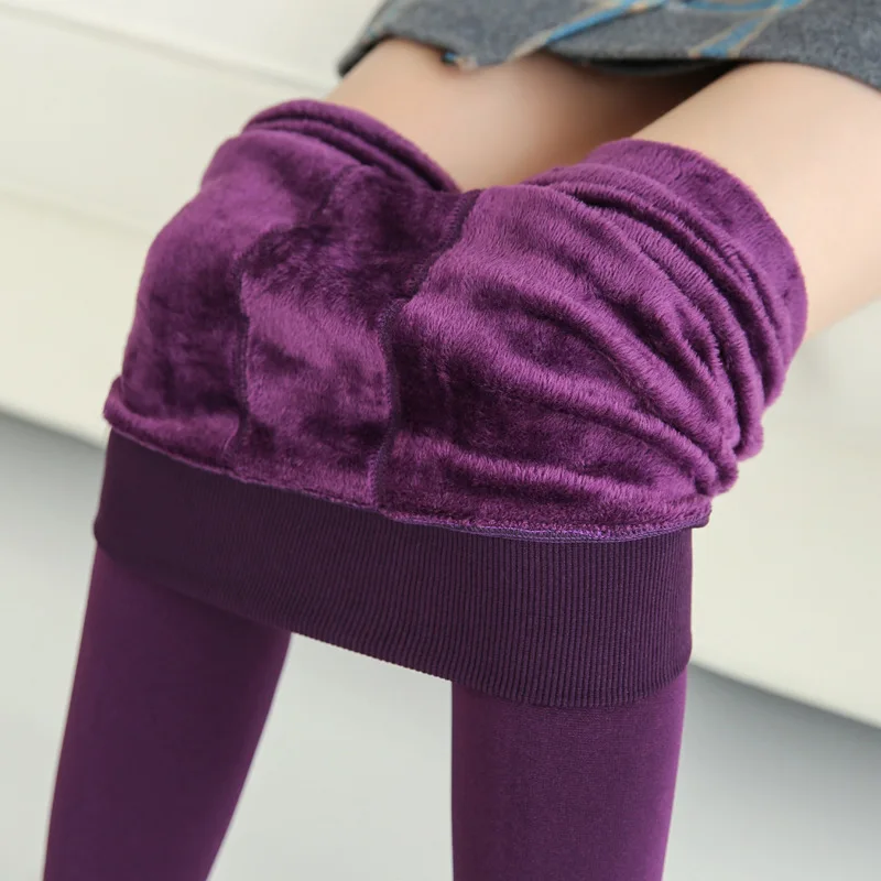 Зимние новые модные роскошные женские леггинсы с животным мехом, теплые плотные бархатные леггинсы с высокой талией, однотонные сексуальные леггинсы - Цвет: purple