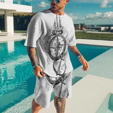 

Summer Men Sportswear Fashion Men's Clothes Suit Casual Tracksuit Oversized O-Collar Short Sleeved T-Shirt+Shorts 2 Piece Sets
