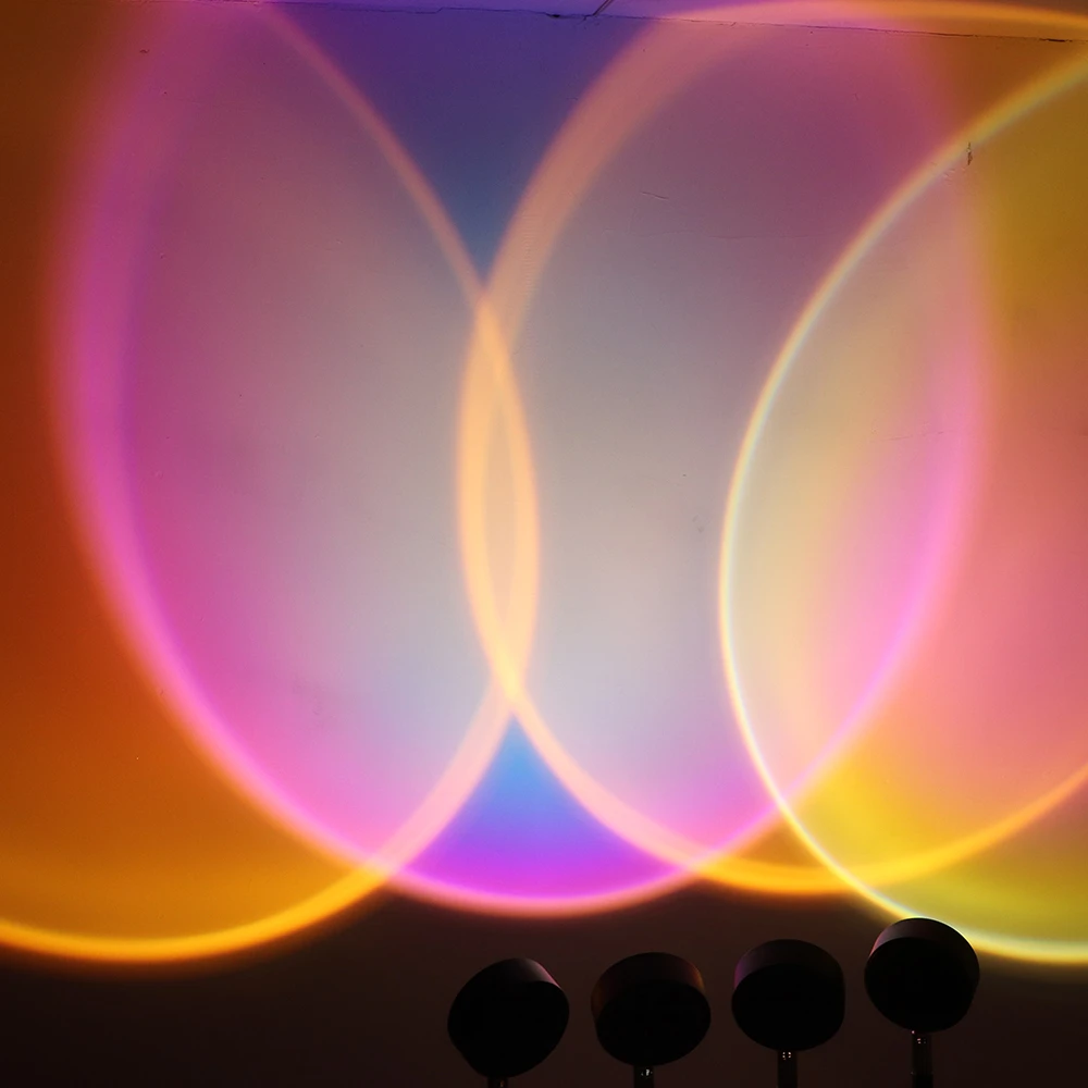 Projecteur de coucher de soleil arc-en-ciel USB, veilleuse d'ambiance, pour la maison, le fond d'un café, décoration murale, lampe de Table colorée
