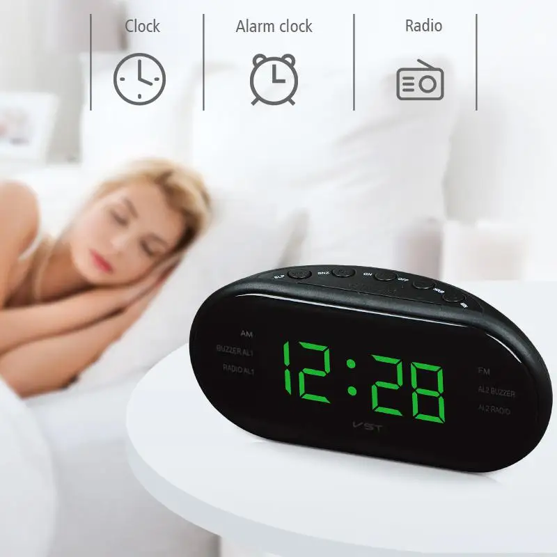 2 in 1 LED Digital Desktop Alarm Clock with FM AM Radio Function EU Plug 220V