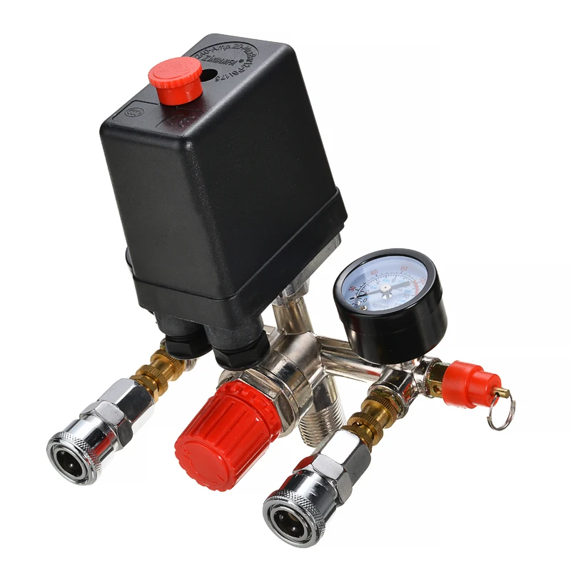 Air Compressor Pressure Control Switch Valve Regulator 90-120 PSI with Double Gauges Aohi WXQ-XQ Pressure Control Switch Air Compressor Pressure Control Switch Valve Regulator 90-120 PSI with Double Gauges Aohi WXQ-XQ Pressure Control Switch