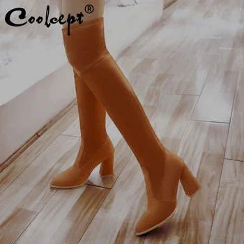 

Coolcept Women Office New Arrival Stretch Boots Over The Knee Boots Women Square Heels Winter Long Boots Footwear Size 34-43