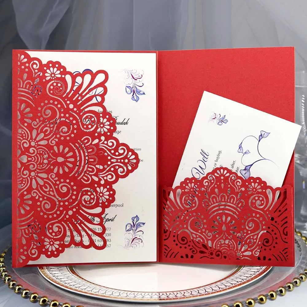  10pcs Wedding Invitations Lace Pattern Cards Laser Cut Paper Cards Announcement Greeting Postcards  - 4.00044E+12