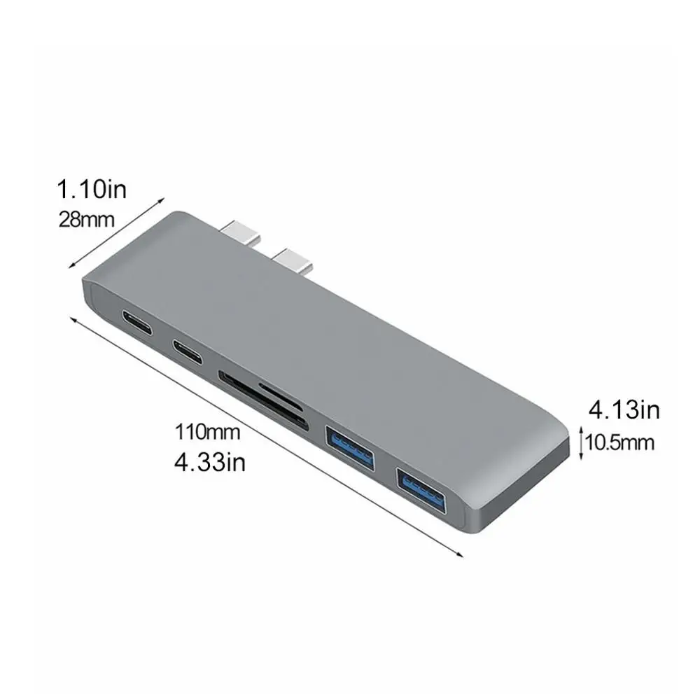 Dual type-c концентратор hub+ кард-ридер+ PD зарядки 4K HD 6-в-1 конвертер мультимедийного Интерфейс удлинитель адаптер
