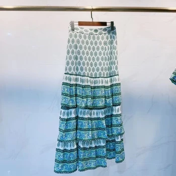 

Early Autumn 2020 Indie Folk Style Women's Skirt Ruffles Pleated Floral Print Multi-layer Split Female Midi Skirts