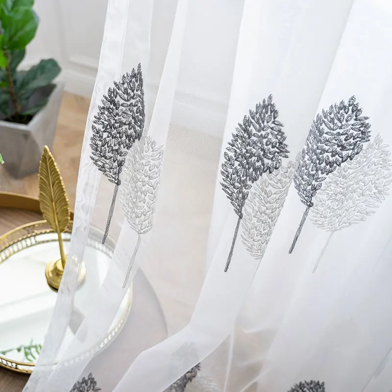 Tulle Window Curtain for Living Room Bedroom Sheer Curtains for Kitchen Modern Embroidered Window Screening  Voile Curtains