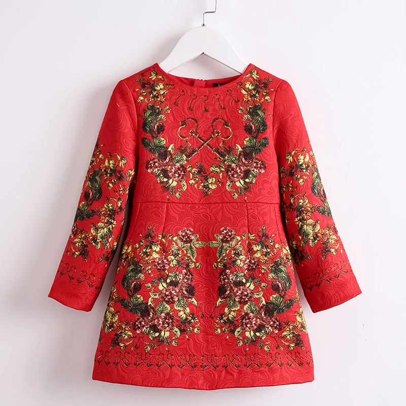 

Bei rui lai Girls 2018 Autumn And Winter Europe And America Long Sleeve Red Ethnic-Style Dress Wholesale on Behalf
