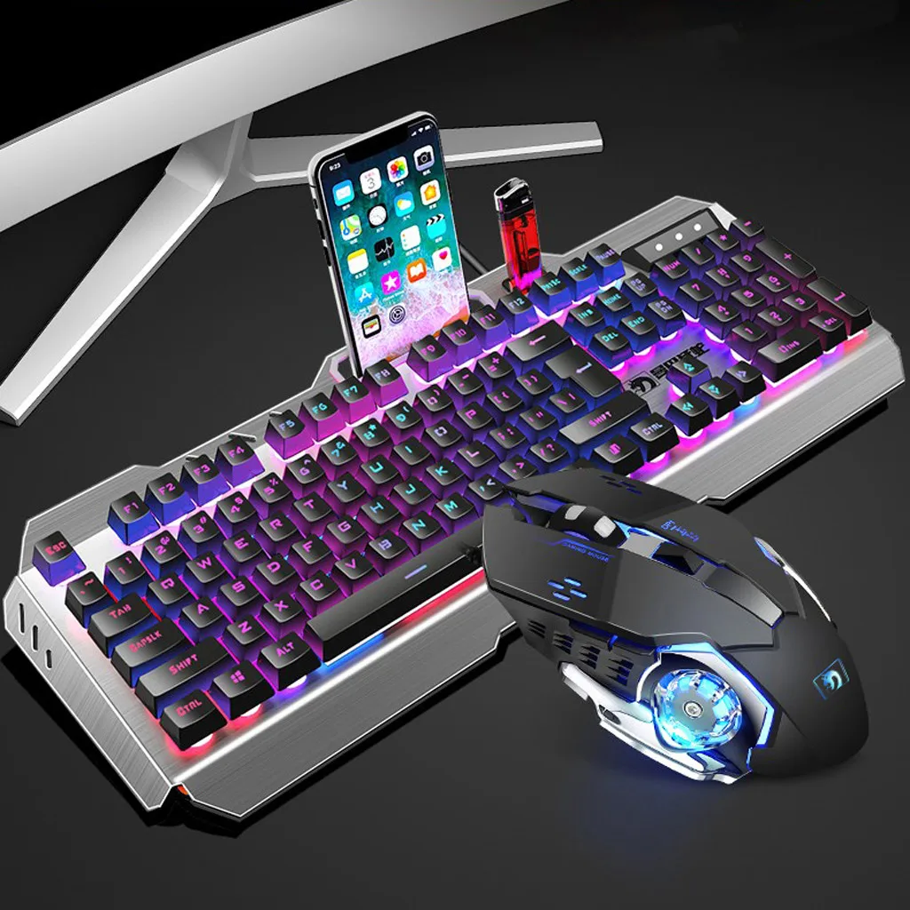 Клавиатура и мышь игровые механические проводные 16 RGB подсветки # T2|Комплекты
