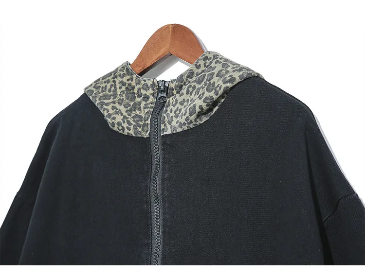Max LuLu Fashion Korean Ladies Punk Oversized Clothes Womens Hooded Leopard Denim Trench Coats Vintage Black Long Windbreakers